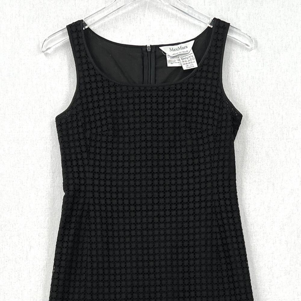 MAX MARA Tempra Cotton Eyelet Lace Crochet Dress Womens 4 Black Sheath Midi - Picture 4 of 14
